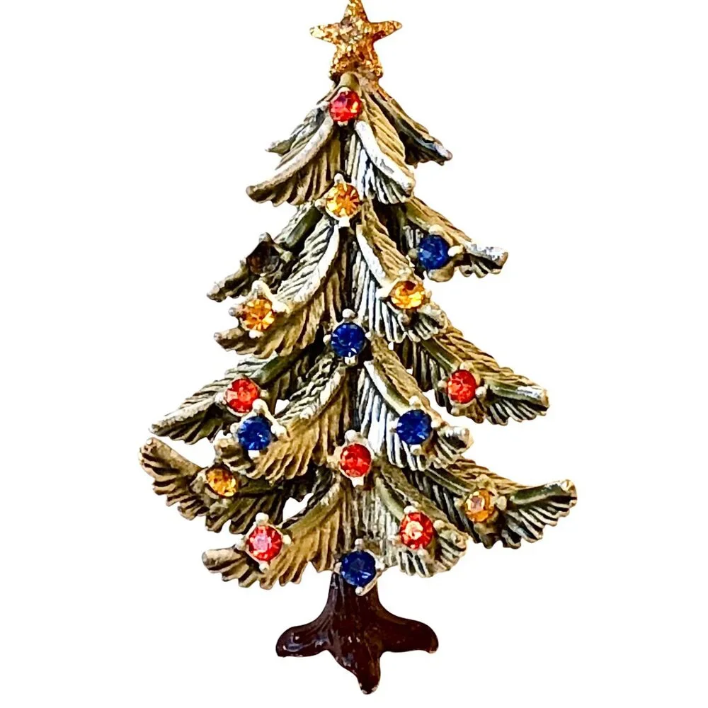 ART Arthur Pepper Vintage Christmas Tree Brooch Multi-Color Rhinestones signed